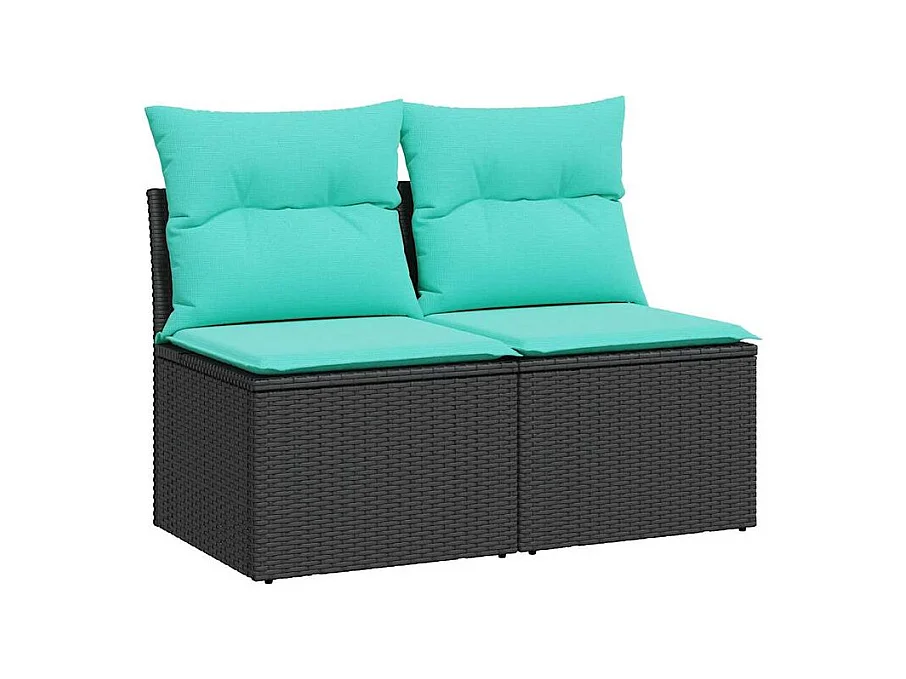 Salon de jardin avec coussins 2 pcs noir résine tressée acacia
