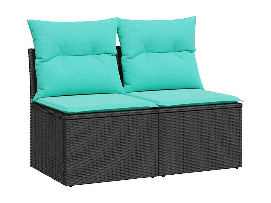 Salon de jardin avec coussins 2 pcs noir résine tressée acacia