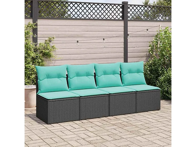Salon de jardin avec coussins 2 pcs noir résine tressée acacia