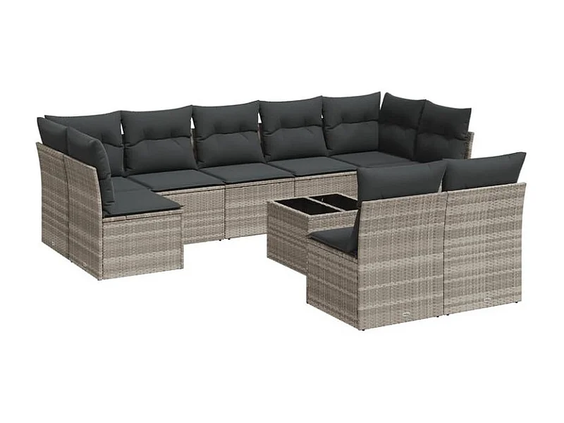Salon de jardin avec coussins 10 pcs gris clair résine tressée