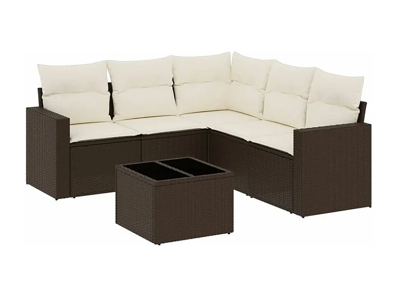 Salon de jardin avec coussins 6 pcs marron résine tressée