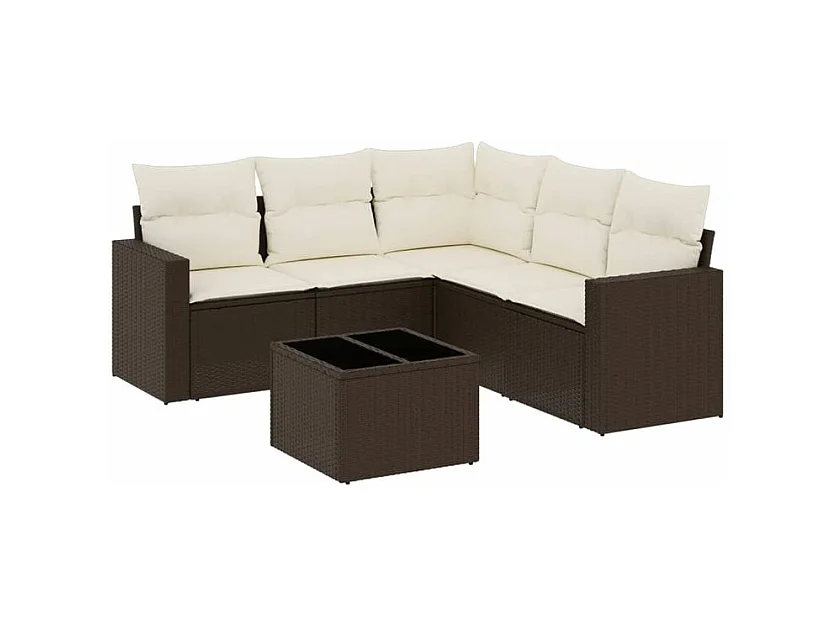 Salon de jardin avec coussins 6 pcs marron résine tressée