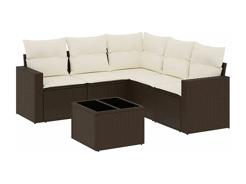 Salon de jardin avec coussins 6 pcs marron résine tressée