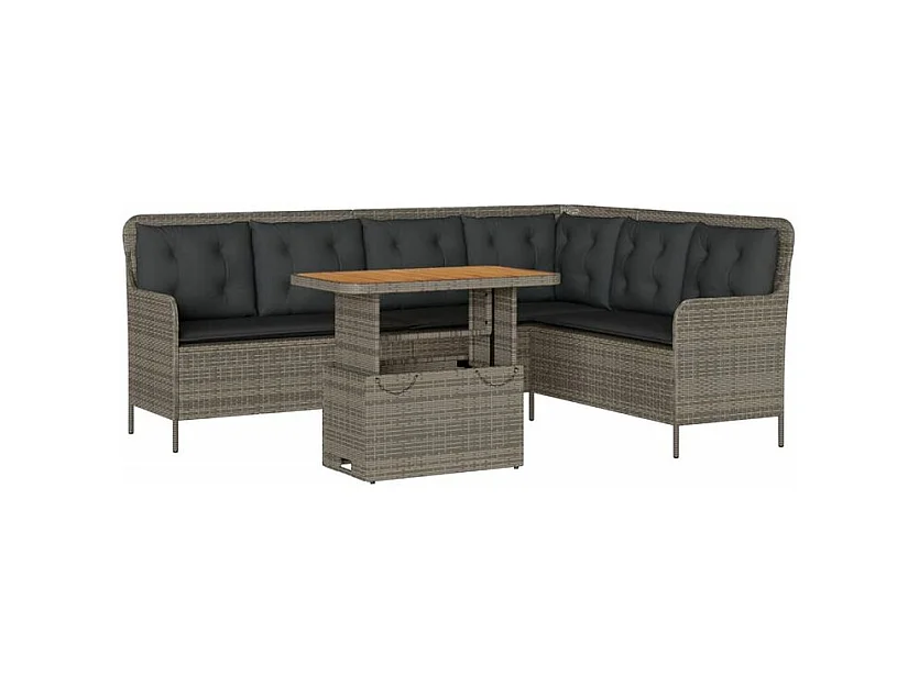 Salon de jardin 2 pcs avec coussins Gris Résine tressée