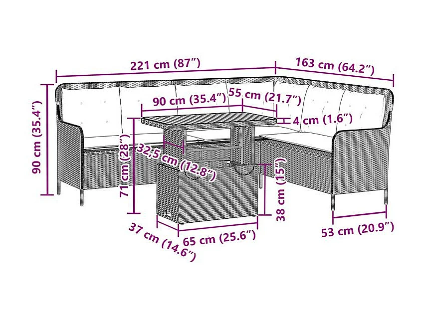 Salon de jardin 2 pcs avec coussins Gris Résine tressée