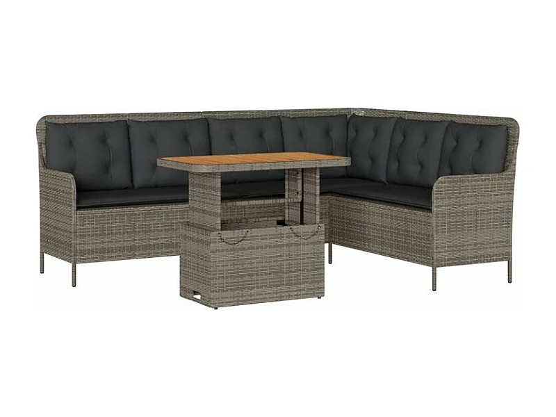 Salon de jardin 2 pcs avec coussins Gris Résine tressée