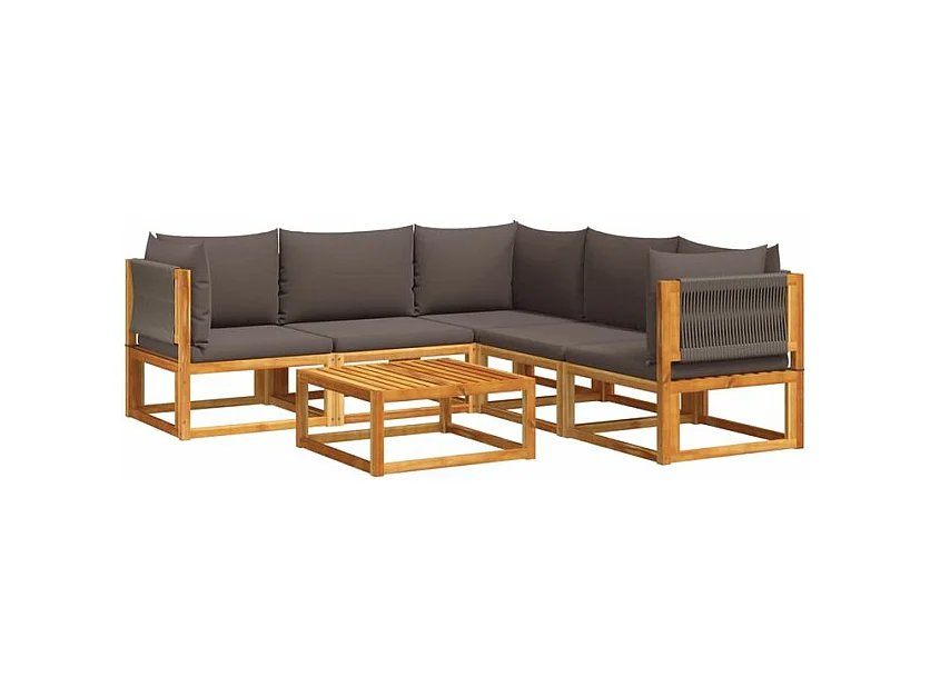 Salon de jardin avec coussins 6 pcs bois d'acacia solide