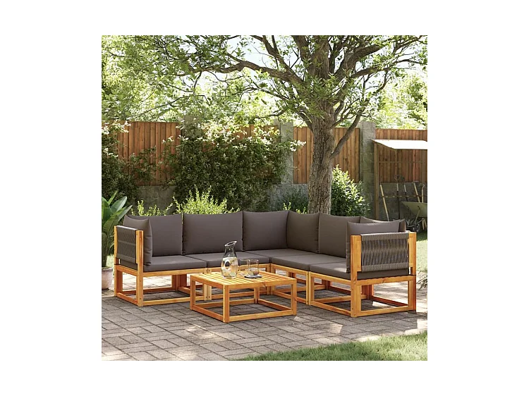 Salon de jardin avec coussins 6 pcs bois d'acacia solide