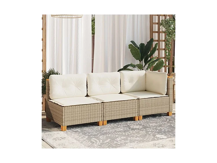 Canapé de jardin avec coussins 3 places beige résine tressée