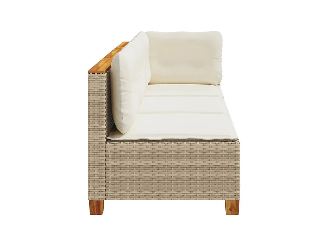 Canapé de jardin avec coussins 3 places beige résine tressée