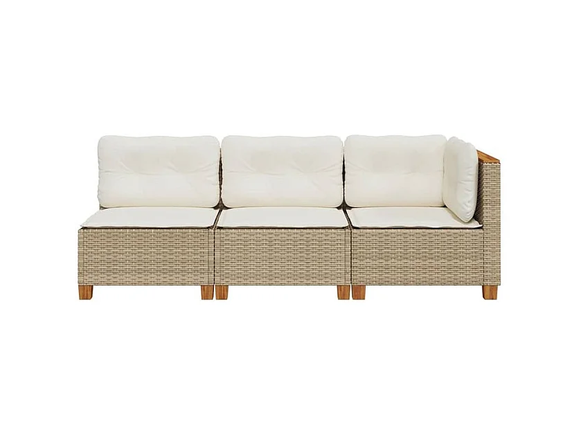 Canapé de jardin avec coussins 3 places beige résine tressée