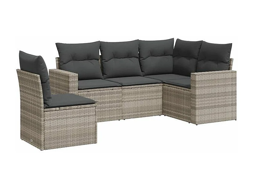 Salon de jardin 5 pcs avec coussins gris clair résine tressée