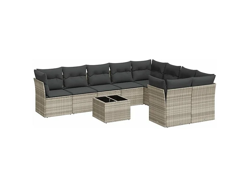 Salon de jardin avec coussins 10 pcs gris clair résine tressée