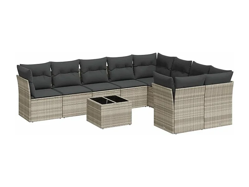 Salon de jardin avec coussins 10 pcs gris clair résine tressée