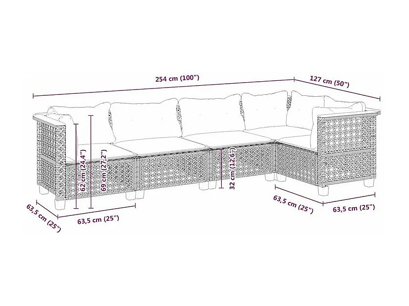 Salon de jardin avec coussins 5 pcs beige résine tressée