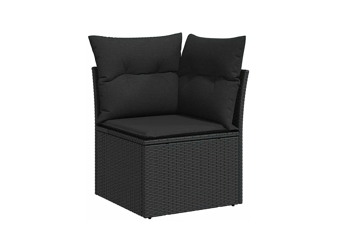 Salon de jardin 10 pcs avec coussins noir résine tressée acacia