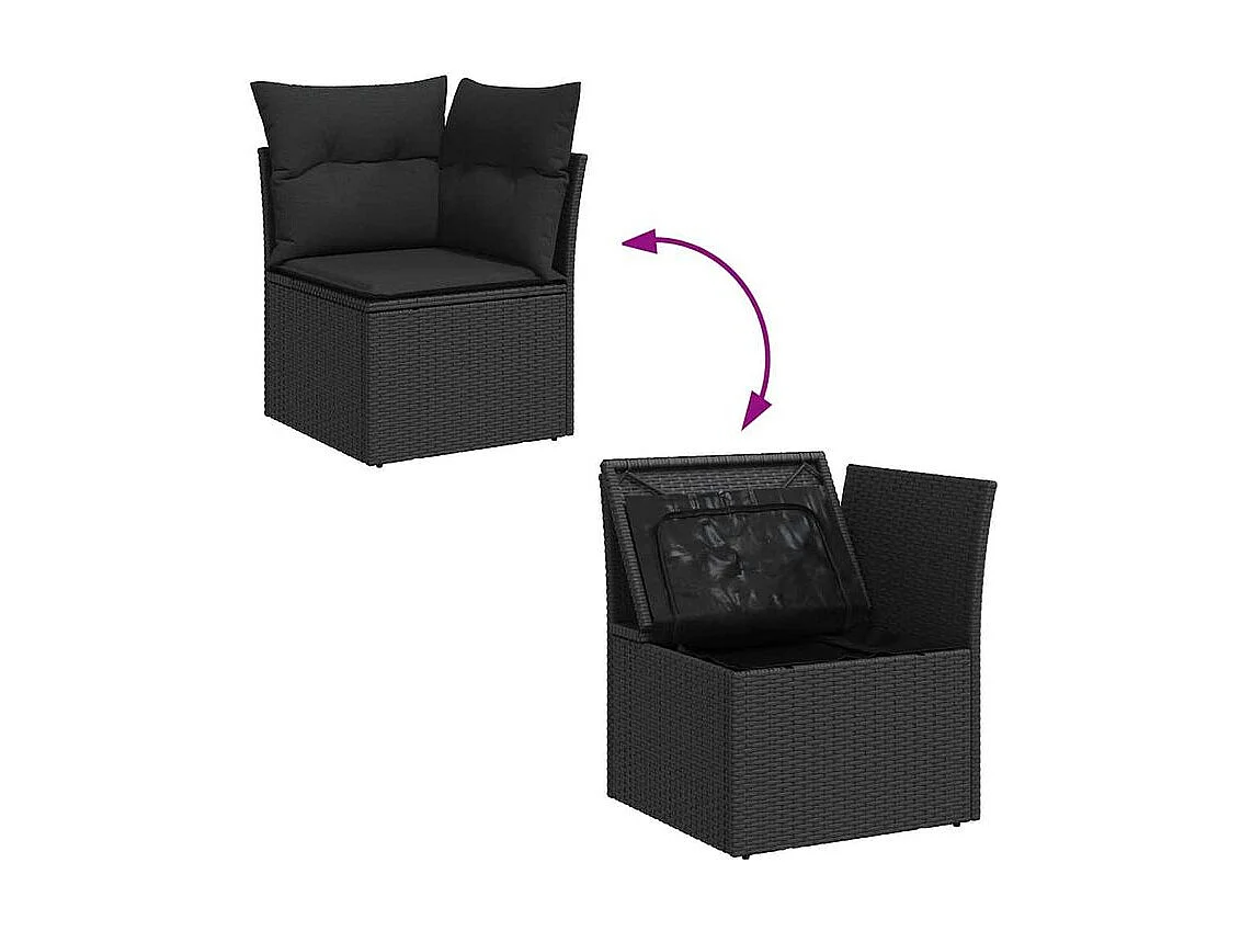 Salon de jardin 10 pcs avec coussins noir résine tressée acacia