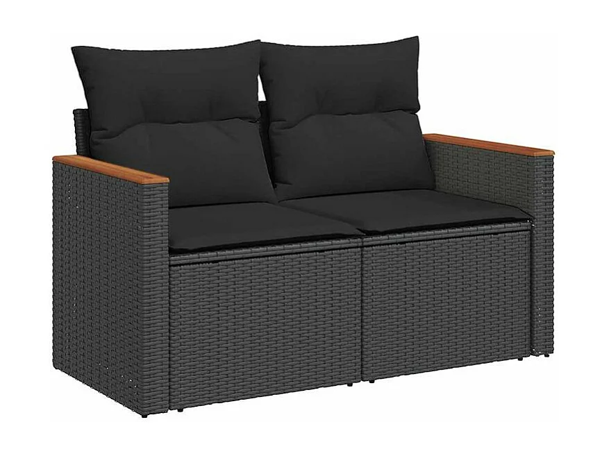 Salon de jardin 10 pcs avec coussins noir résine tressée acacia