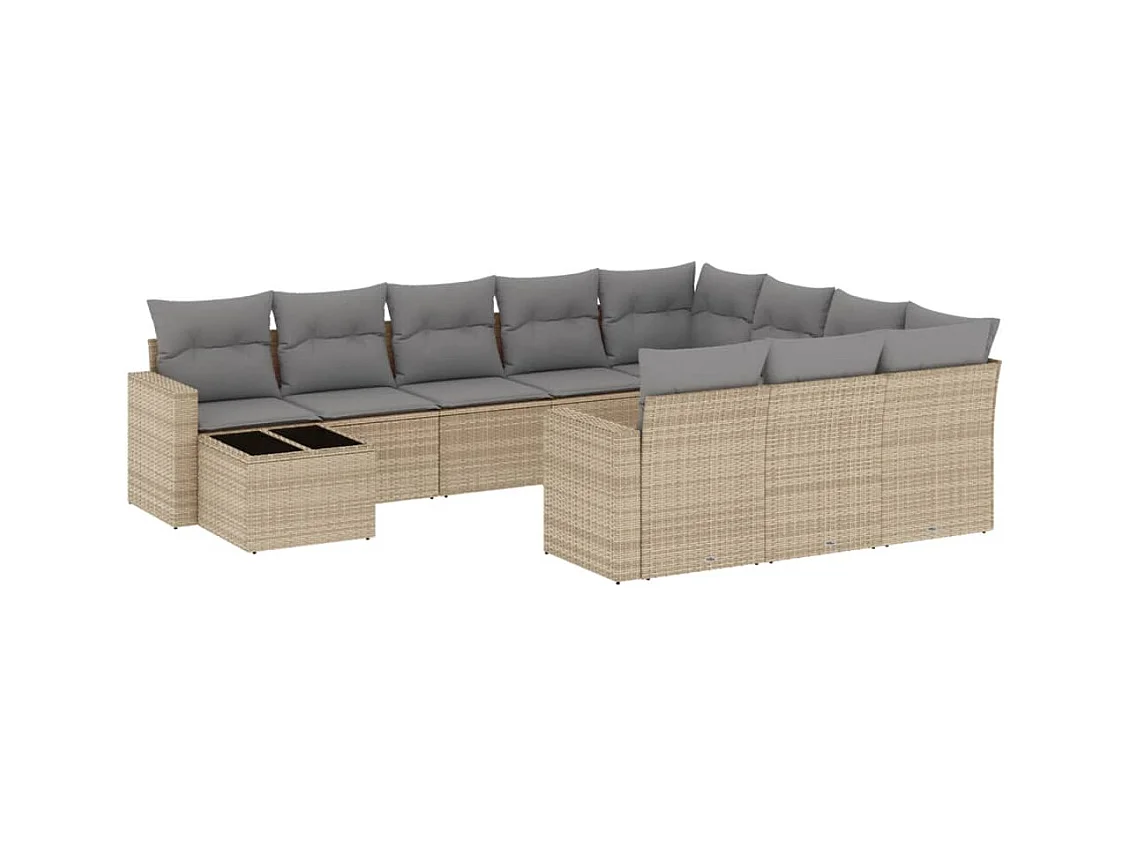 Salon de jardin 11 pcs avec coussins beige résine tressée