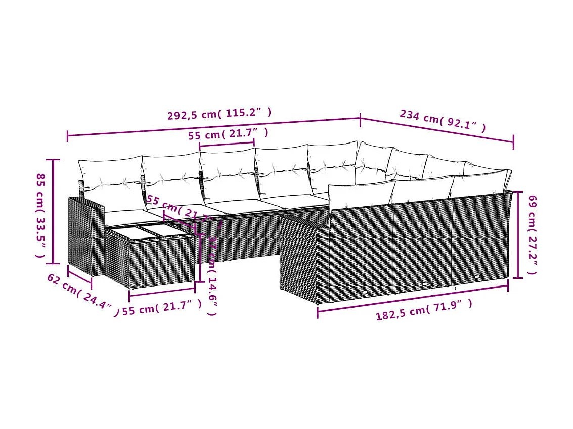 Salon de jardin 11 pcs avec coussins beige résine tressée