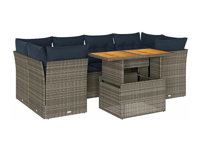 Salon de jardin avec coussins 7 pcs gris résine tressée