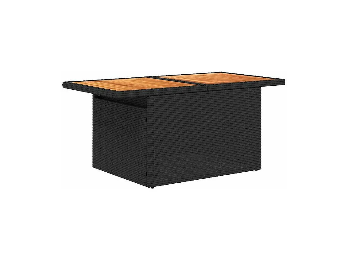 Salon de jardin 6 pcs avec coussins noir résine tressée acacia