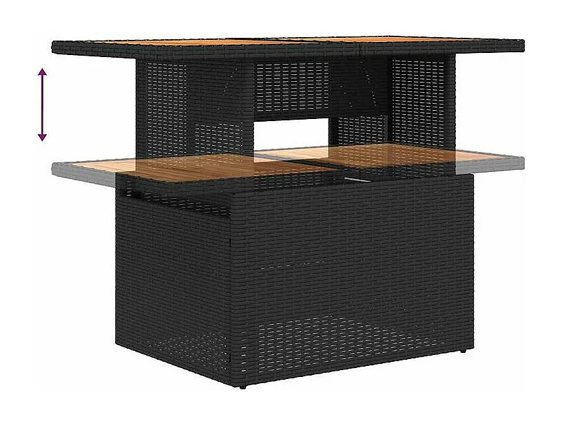 Salon de jardin 6 pcs avec coussins noir résine tressée acacia