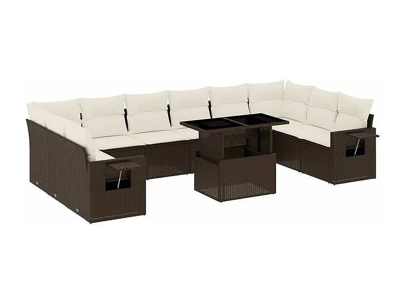 Salon de jardin et coussins 11 pcs marron résine tressée