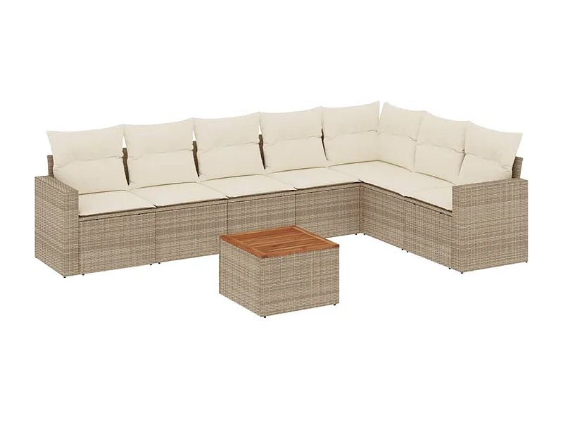 Salon de jardin avec coussins 8 pcs beige résine tressée