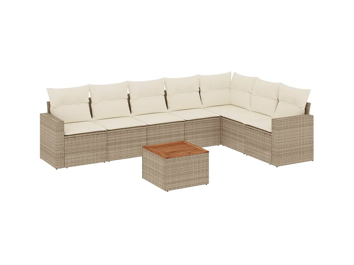 Salon de jardin avec coussins 8 pcs beige résine tressée