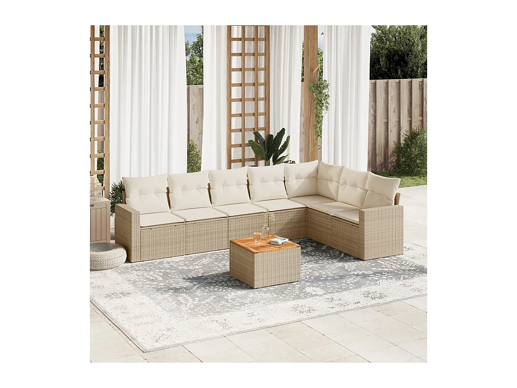 Salon de jardin avec coussins 8 pcs beige résine tressée