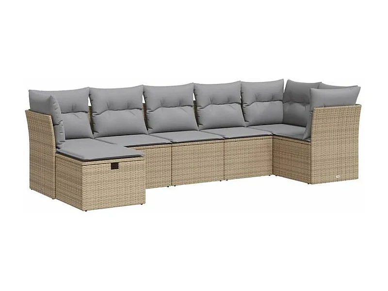Salon de jardin avec coussins 7 pcs beige résine tressée