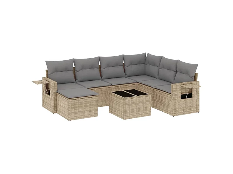 Salon de jardin avec coussins 8 pcs beige résine tressée