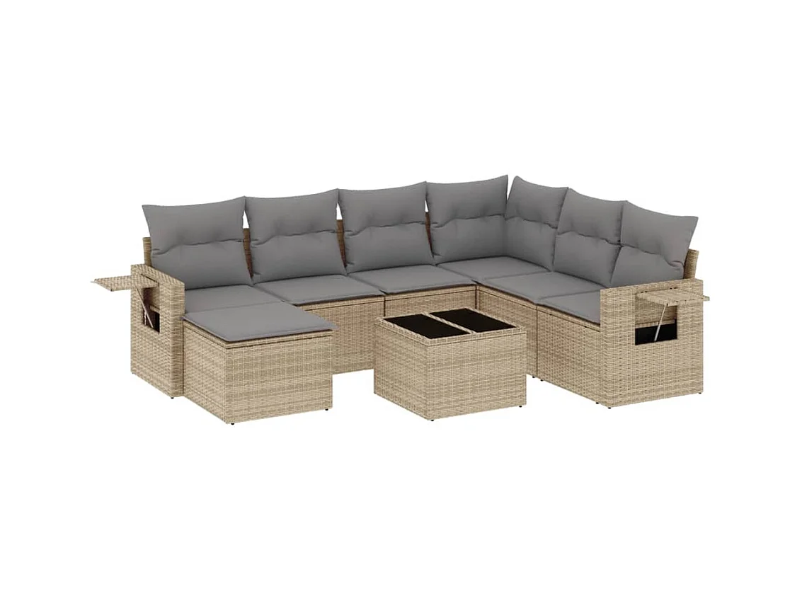 Salon de jardin avec coussins 8 pcs beige résine tressée
