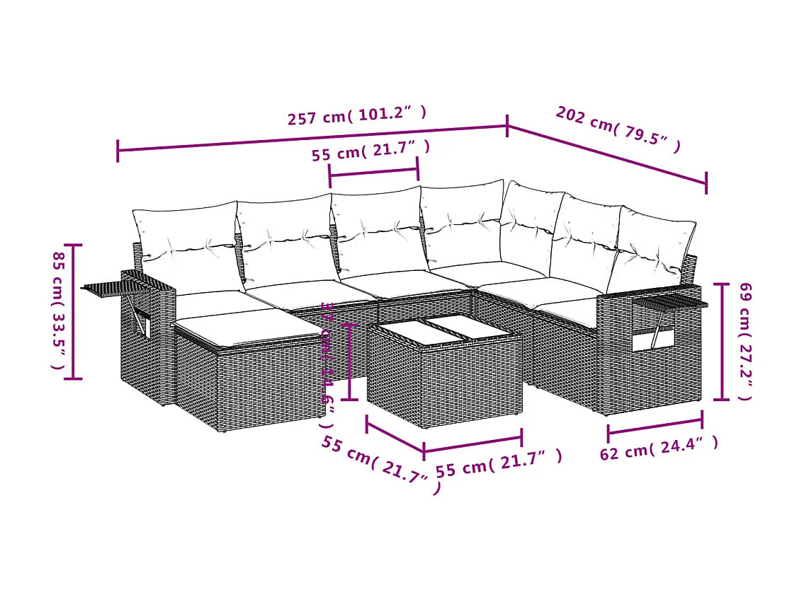 Salon de jardin avec coussins 8 pcs beige résine tressée