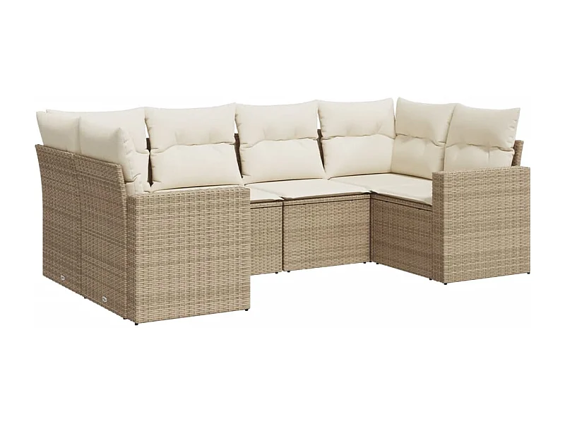 Salon de jardin avec coussins 6 pcs beige résine tressée