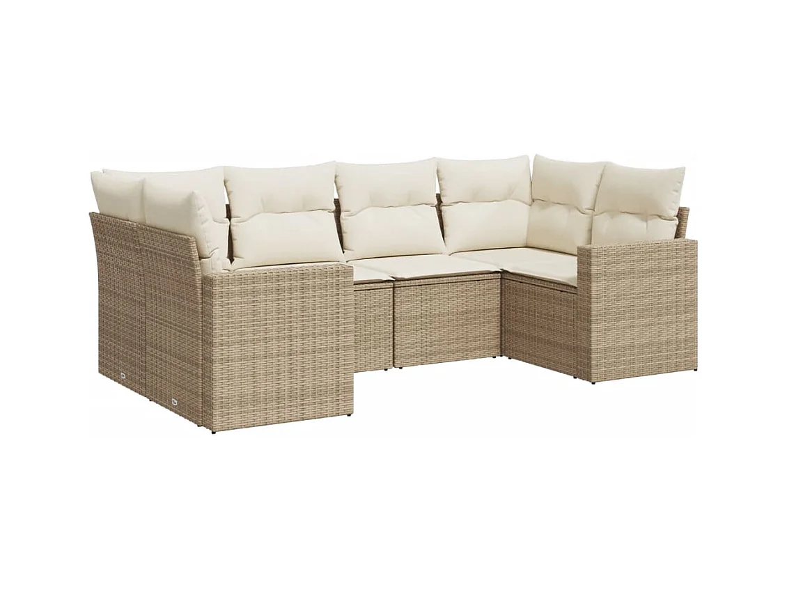 Salon de jardin avec coussins 6 pcs beige résine tressée
