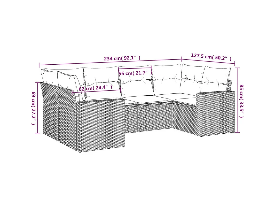 Salon de jardin avec coussins 6 pcs beige résine tressée