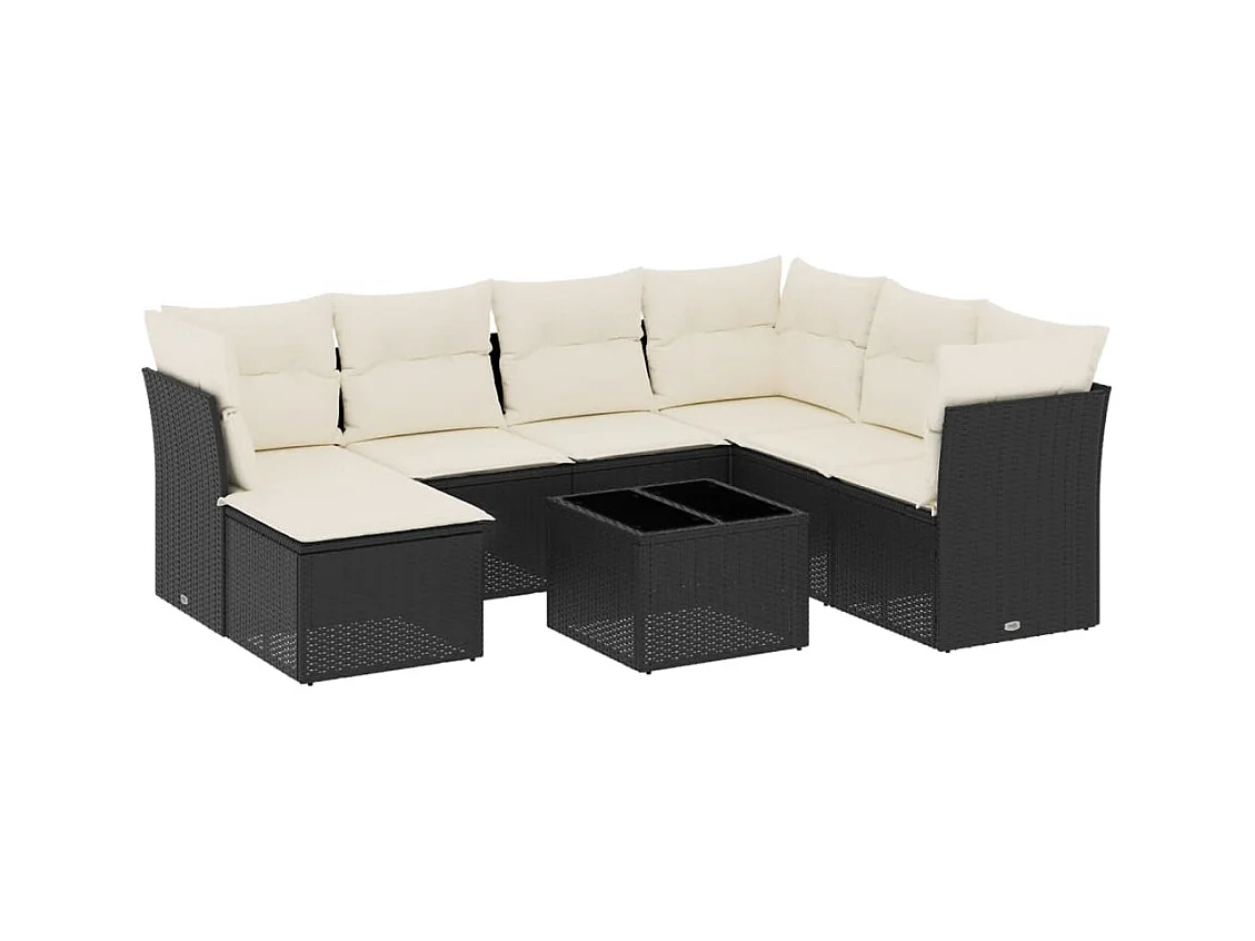 Salon de jardin 8 pcs avec coussins noir résine tressée