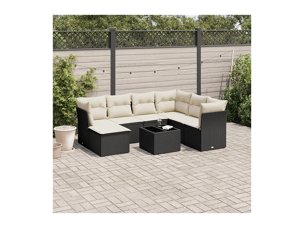 Salon de jardin 8 pcs avec coussins noir résine tressée