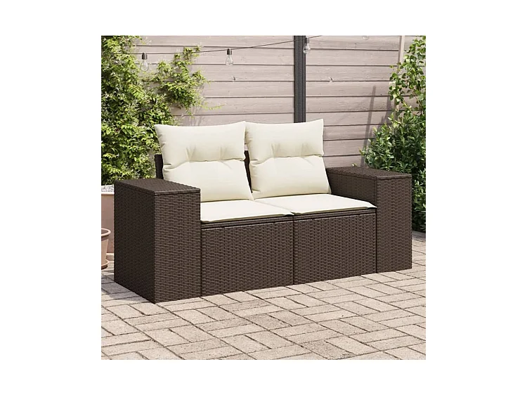 Canapé de jardin avec coussins 2 places marron résine tressée