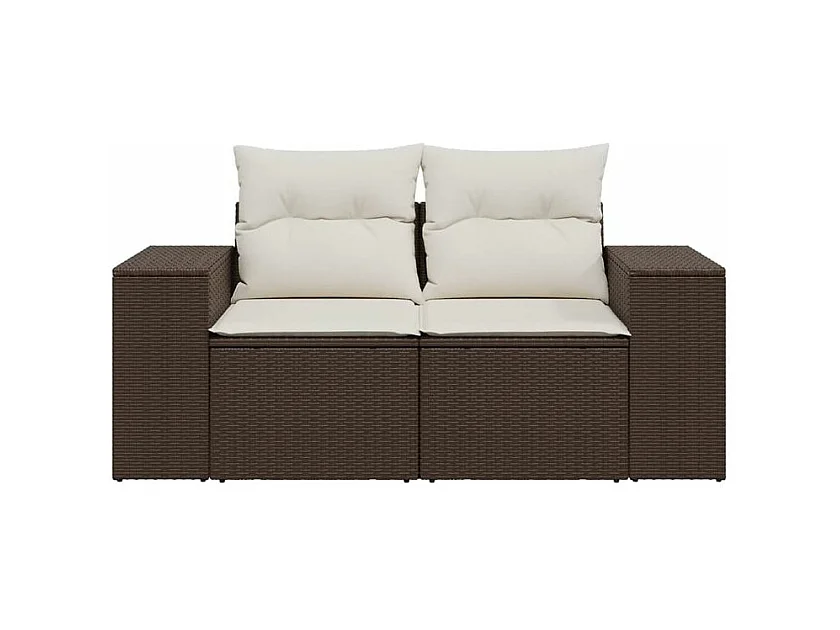 Canapé de jardin avec coussins 2 places marron résine tressée