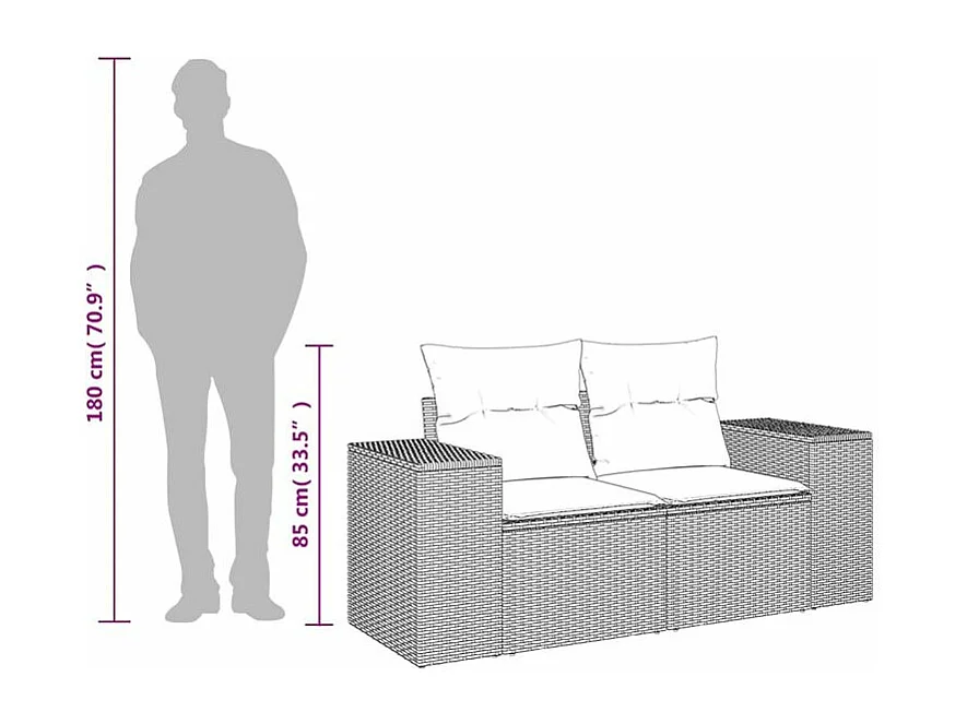 Canapé de jardin avec coussins 2 places marron résine tressée