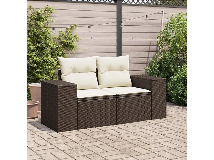 Canapé de jardin avec coussins 2 places marron résine tressée