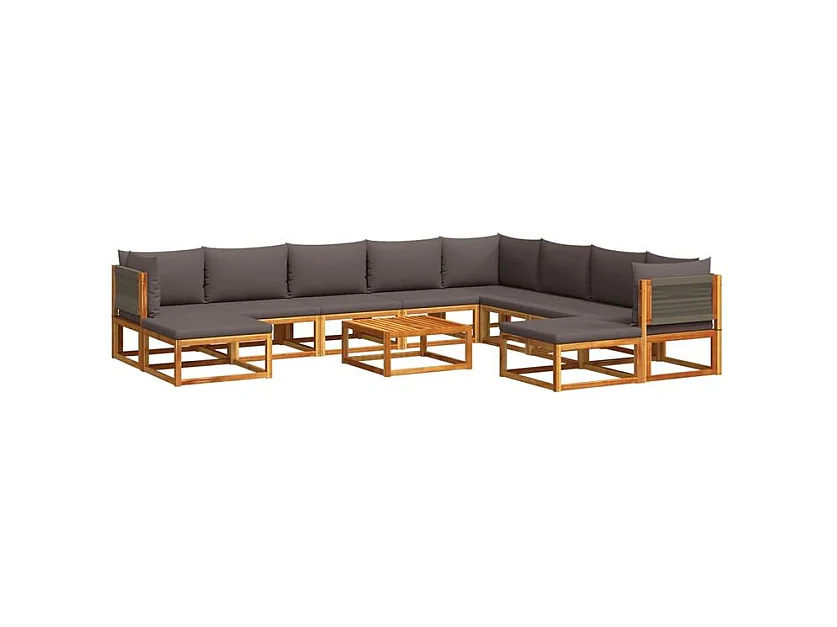 Salon de jardin avec coussins 11 pcs bois massif d'acacia