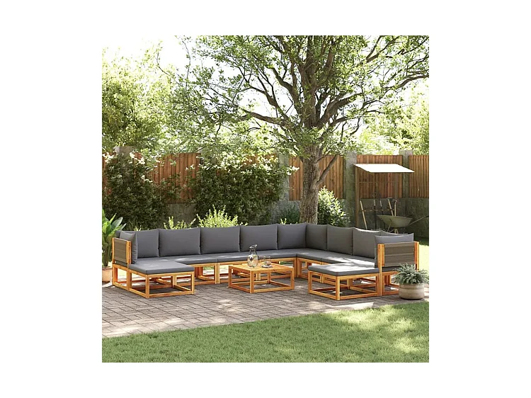 Salon de jardin avec coussins 11 pcs bois massif d'acacia
