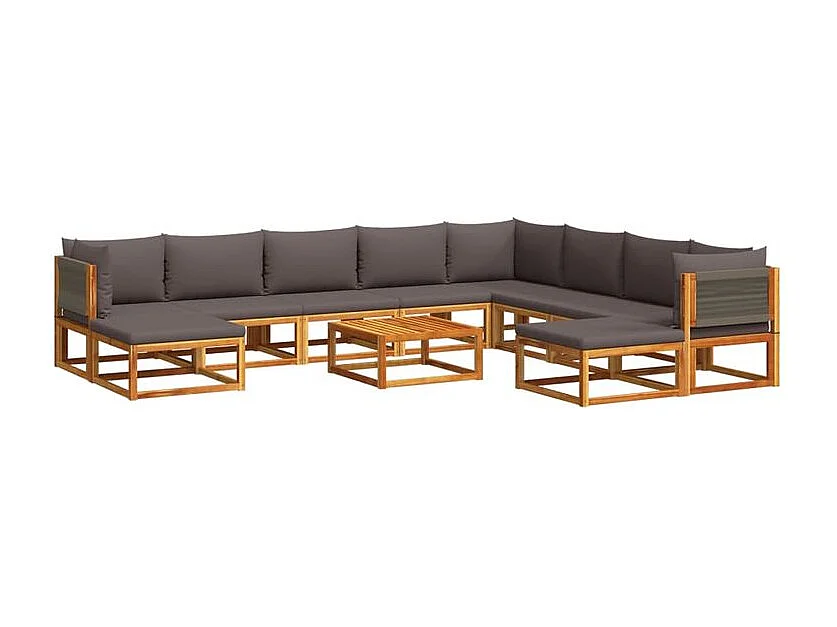 Salon de jardin avec coussins 11 pcs bois massif d'acacia