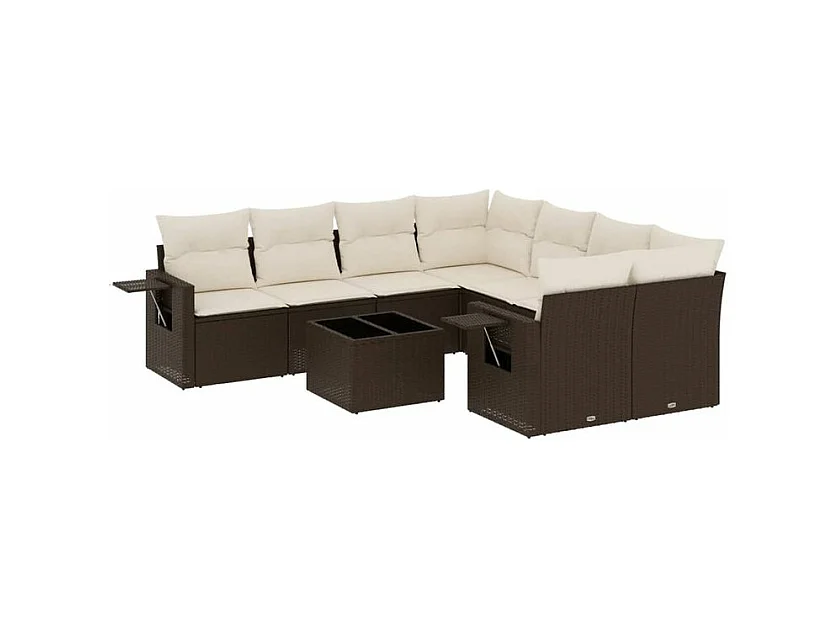 Salon de jardin avec coussins 9 pcs marron résine tressée