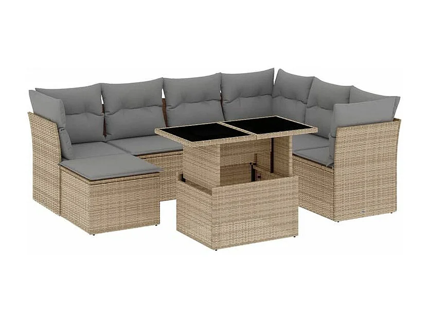 Salon de jardin avec coussins 8 pcs beige résine tressée