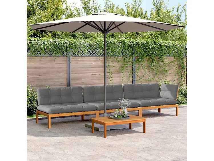 Salon palette de jardin avec coussins 4pcs bois d'acacia massif